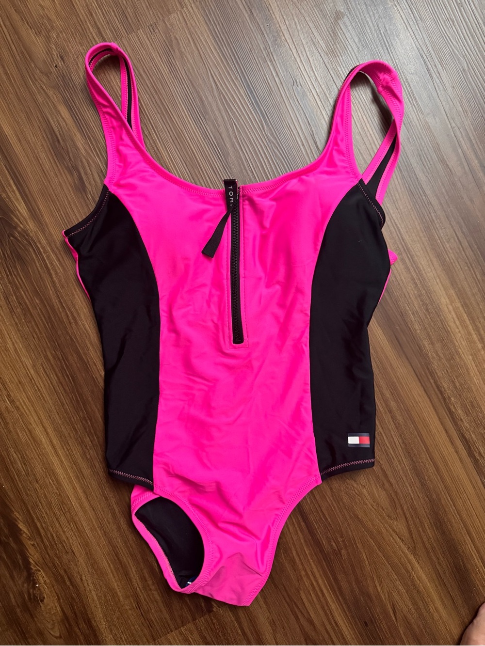 Tommy Hilfiger Hot Pink and Black Zip-Front One-Piece